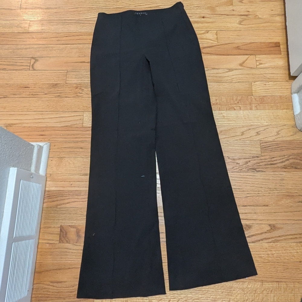 Theory Women's Dress Pants Size Black Mid Rise Wide Leg Trousers Workwear Size 4